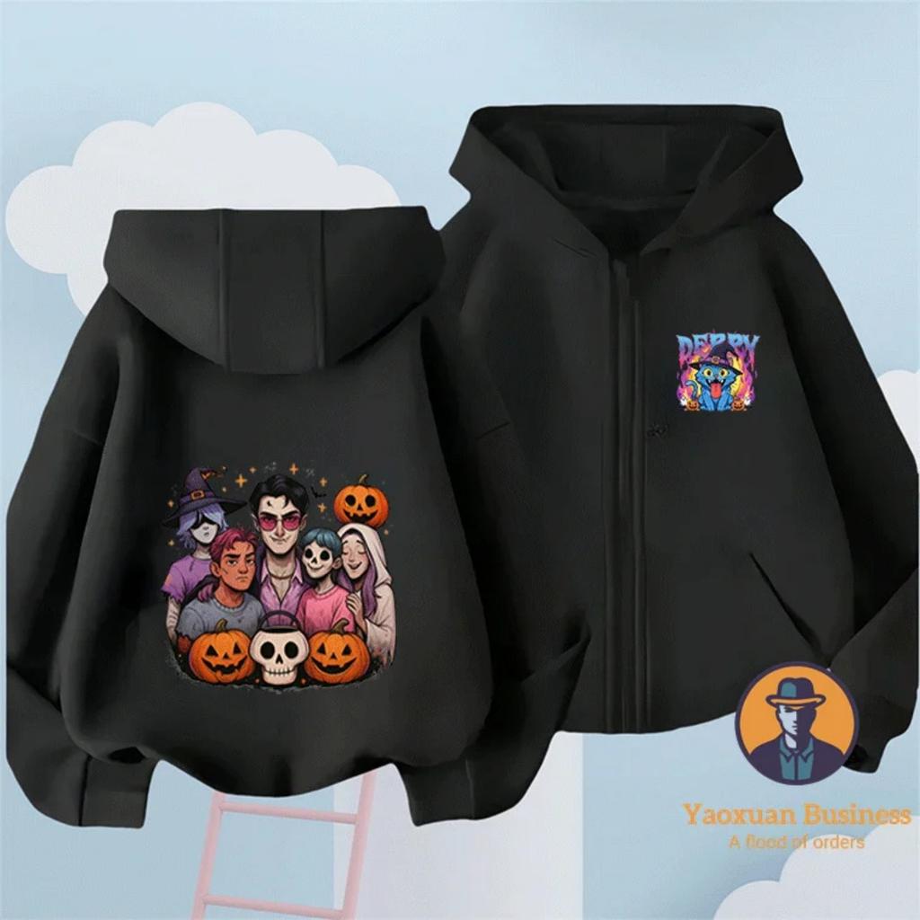 New KPop Devil Hunter Boys and Girls Children's Zipper Hoodie Cute Cartoon Print Warm Halloween Autumn/Winter Fashion Clothing
