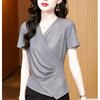 Summer Women's European Clothes T-Shirt Temperament Cross V-Neck Tops Streetwear Female Short Sleeve Slim Trendy Tees