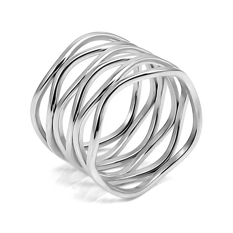 

Women s ring Fashion Stainless steel Silver Color Rings For Women Trendy Wide Long Multi Layer Rings bague femme 6