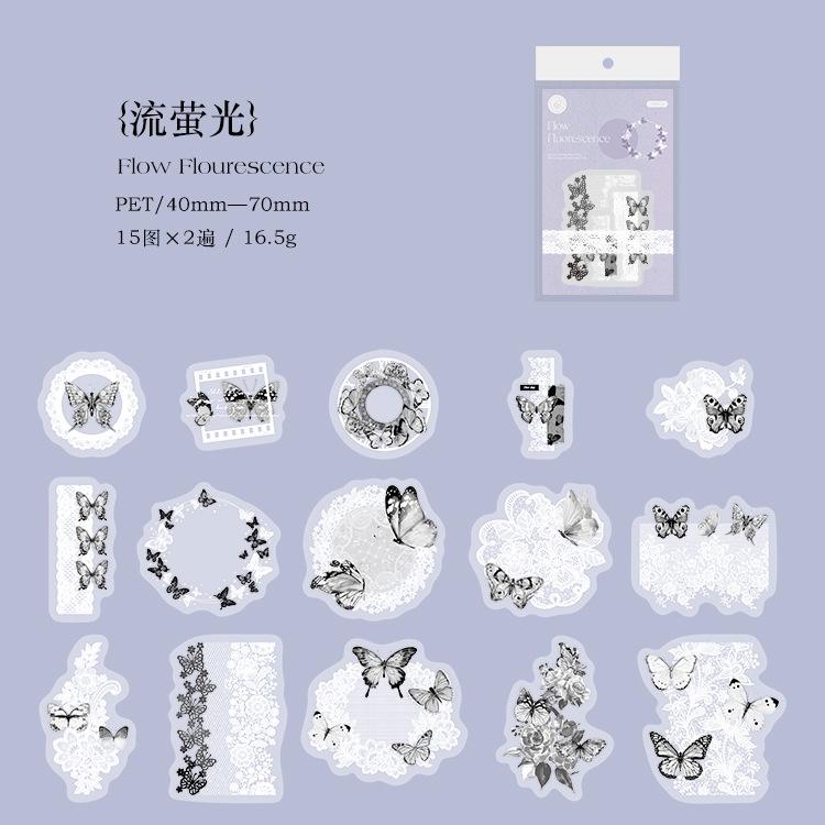 30 шт./упак. ПЭТ кружевные наклейки пакет белые и черные тематические наклейки для украшения дневника для скрапбукинга