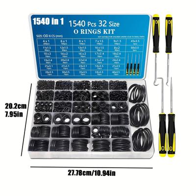 Kit de Sortimento de Anéis O 1540 Peças Métrico Borracha Nitrílica Jogo de Orings com 4 Ganchos para Automotivo Torneira Lavadora de Pressão Encanamento Reparo
