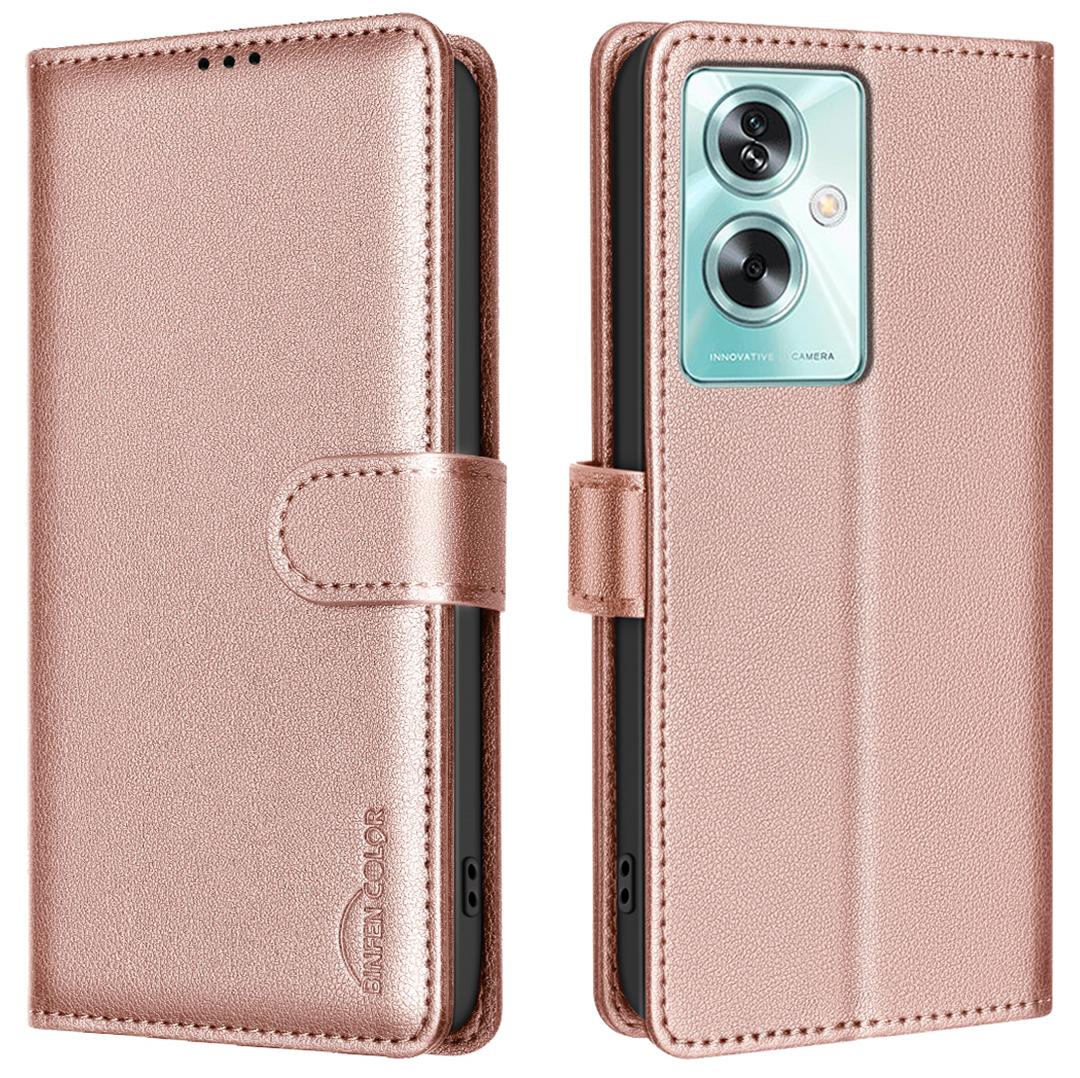 

BINFEN COLOR BF32 PU Leather Phone Case for Oppo A79 5G Litchi Texture RFID Blocking Phone Cover Rose Gold