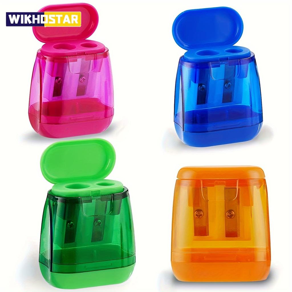 4PCS Dual-Hole Pencil Sharpeners with Lid and Shavings Container, Portable Manual Sharpener Set for Colored Pencils.