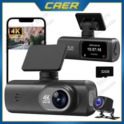 Dash Cam Car DVR 4K Front and Rear Camera Registrar Built-In WiFi G-Sensor Loop Recording 24 Hour Parking Monitoring Black Box