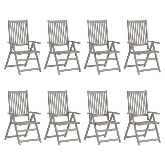 Chaises inclinables de jardin - MAISON EXCLUSIVE - Lot de 8 - Bois d'acacia massif - Dossier 5 positions - Coussins inclus