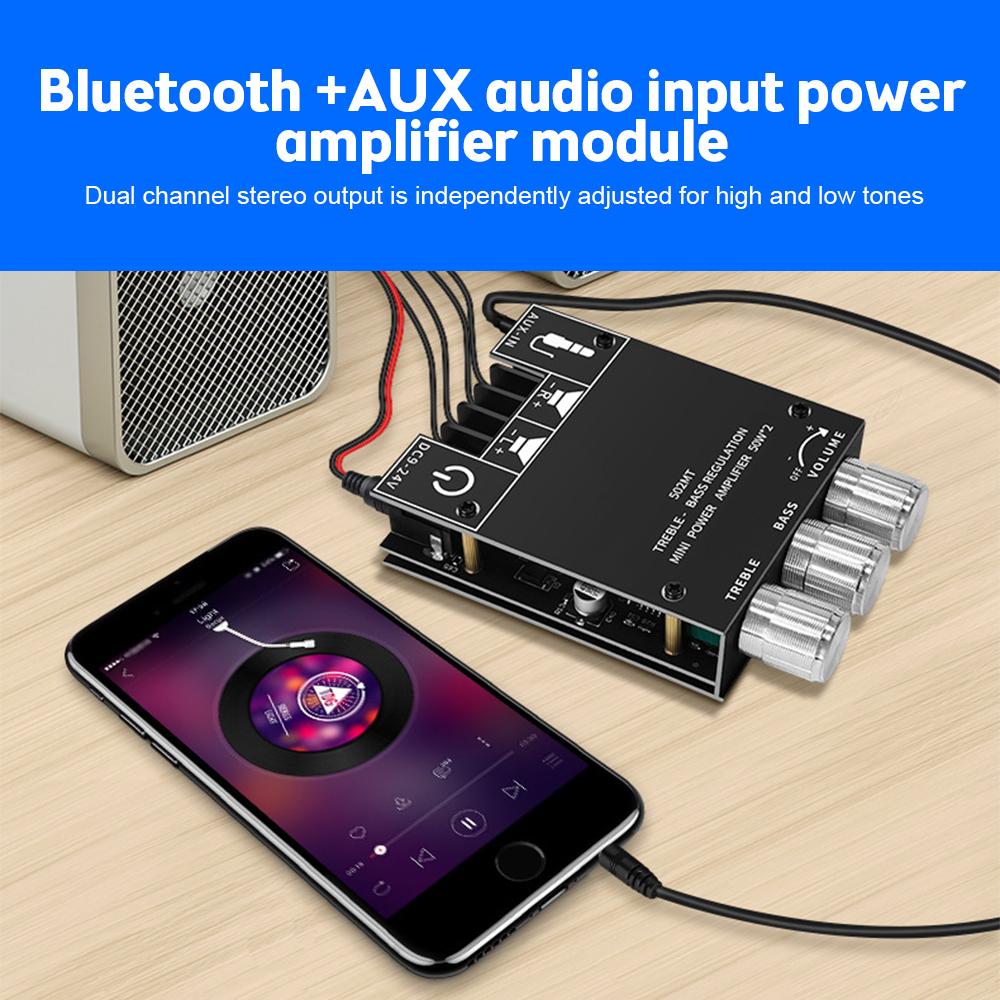 ZK-502MT Bluetooth 5.0 Subwoofer Amplifier Board 2.0 Channel High Power Audio Stereo Amplifier Board 2X50W Bass AMP