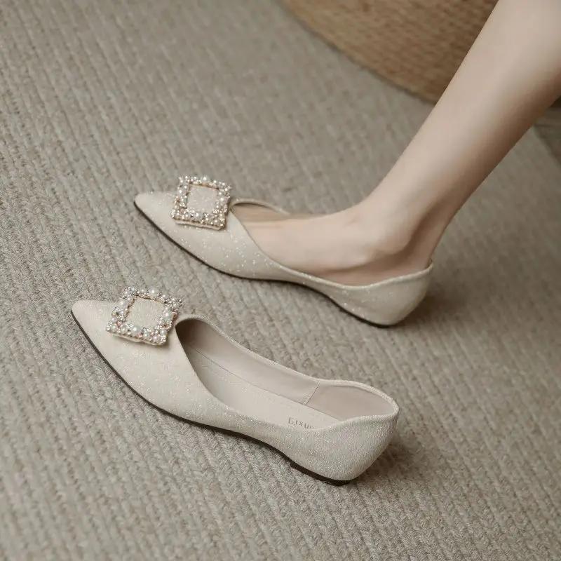 

Женские туфли-лодочки для подружки невесты во французском стиле на каблуке, одинарные, слипоны, не Y2k, акция 2025, летняя скидка, трендовая женская обувь 40