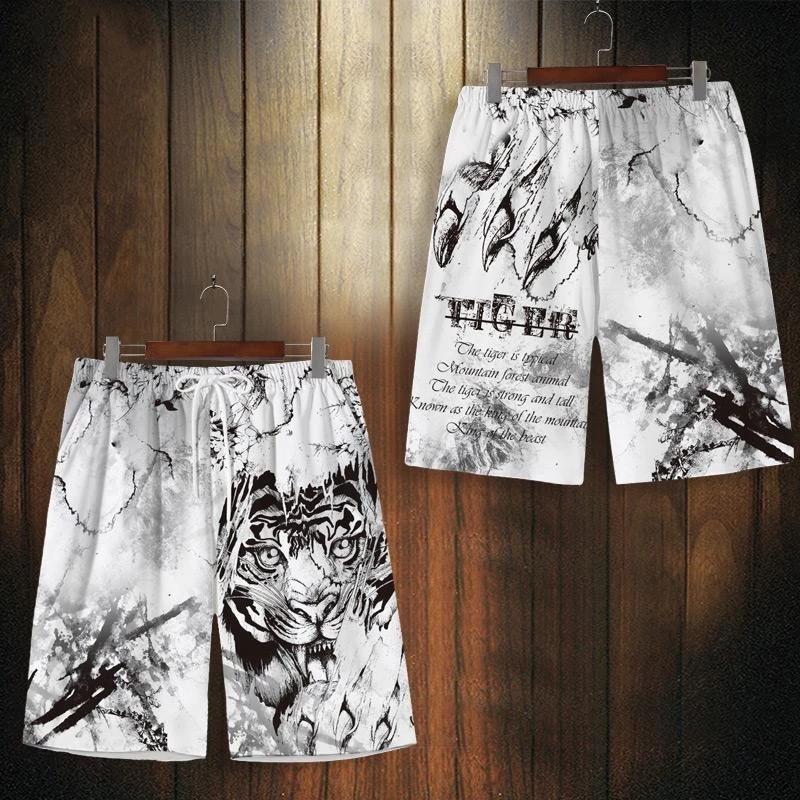 Yellow Black White Tiger Boxing Muay Thai Kickboxing Training Shorts Print Martial Art Boxer Unisex Men Women Kid Fighting Fitness Sport Gym Workout