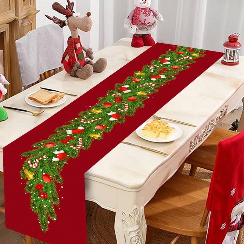 Christmas Ball Buffalo Plaid Table Runner Merry Christmas Decorations For Home Decor Xmas Table Flag Cover Gifts Happy New Year