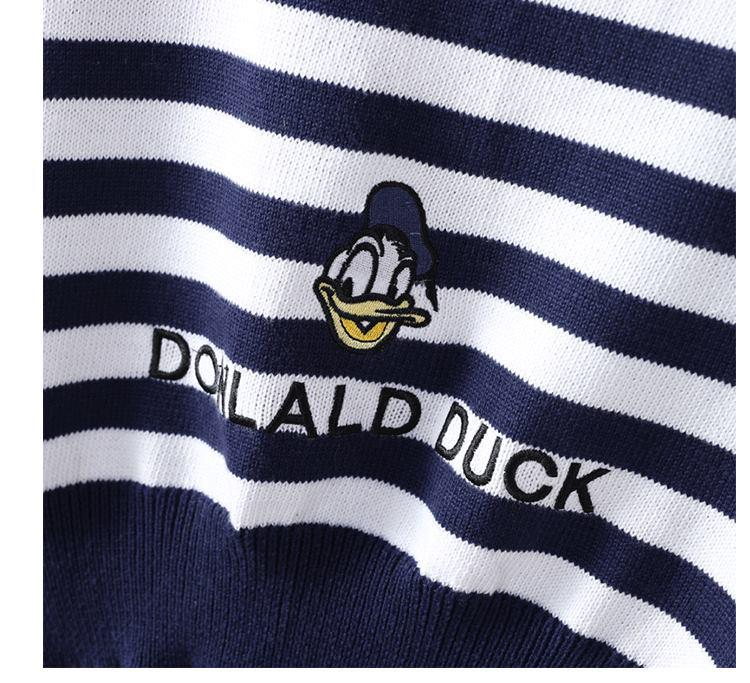Donald Duck Embroidered Striped Wool Shawl - Women's Lightweight Knitted Scarf & Shoulder Protector for Spring & Autumn