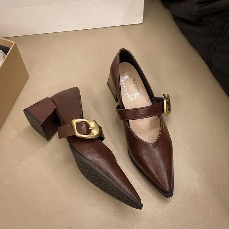 Fashion Design High Heeled Mary Jane 2025 NEW Pointed Toe Women Single Shoes PU Leather Comfort Spring Summer Dress Sexy Women's Shoes