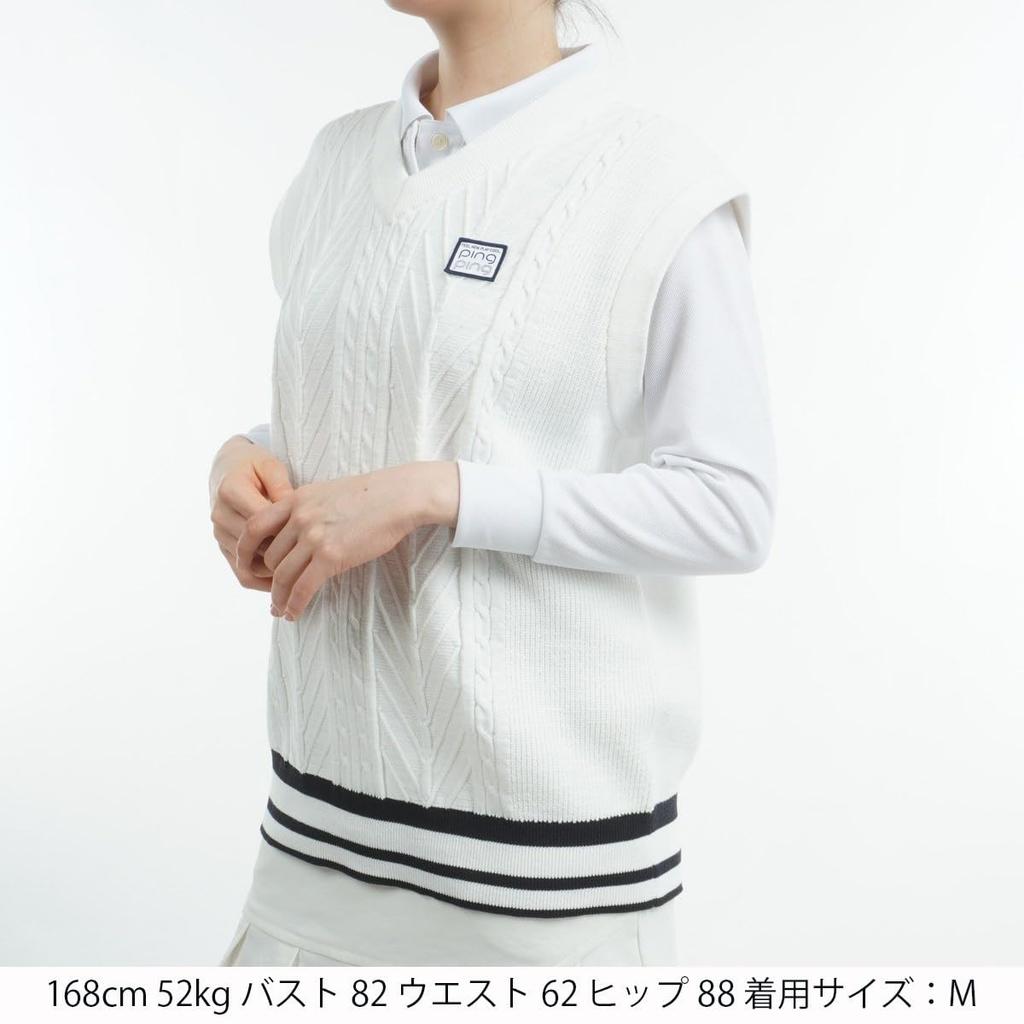 knit vest Golf M [Pin Apparel] Women's V-neck (cable knit) / / 622-4274800 030_White