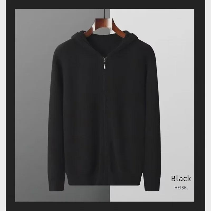 

Мужской вязаный кардиган с капюшоном в ретро-корейском стиле - теплый свитер на осень/зиму. L чёрный