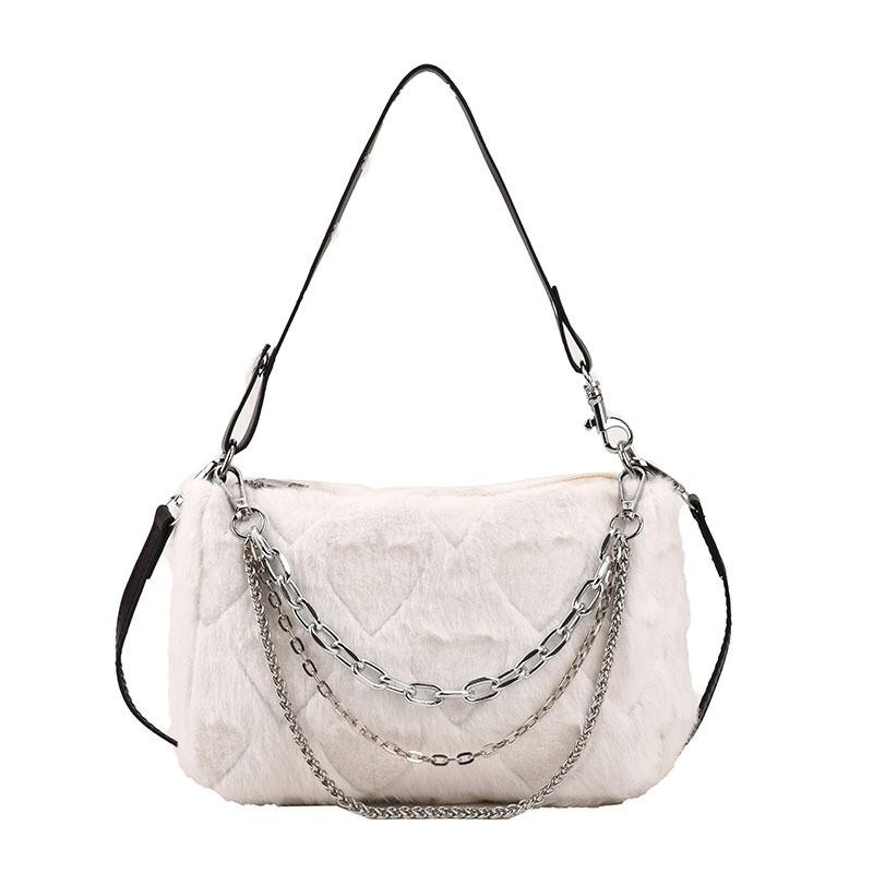 Fuzzy Faux Fur Crossbody Bag Women Small Square Shoulder With Chain Strap Soft Plush Texture Daily Use