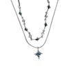 2025 Blue-Green Double-Layer Star Necklace: Unique Niche Design & Fashionable Sweater Chain for Women.