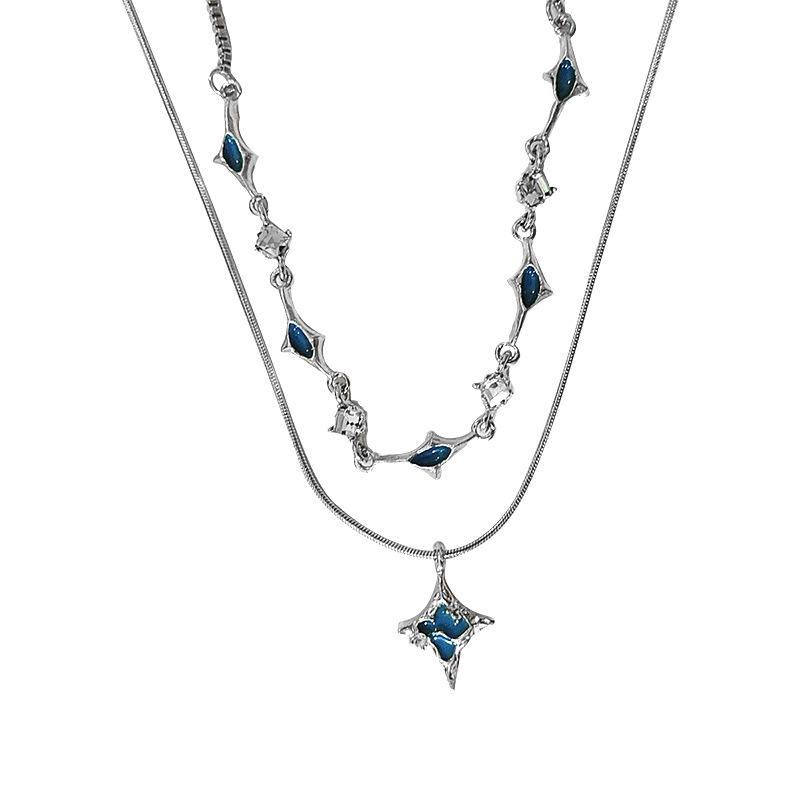 2025 Blue-Green Double-Layer Star Necklace: Unique Niche Design & Fashionable Sweater Chain for Women.