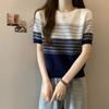 Striped Ice Silk Sweater Women's Short-sleeved Summer Loose Thin T-shirt Top