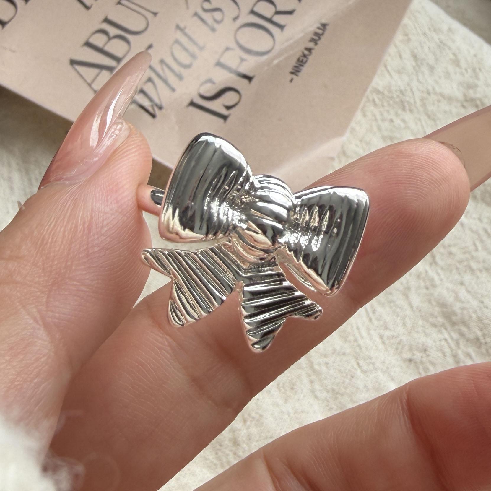 

925 Sterling Silver Rings for Women Couple Minimalist Handmade Simple Big Bow Ring Fine Jewelry Gift Prevent Allergy resizable