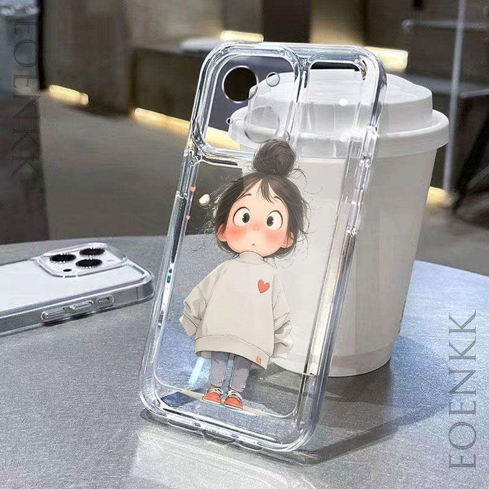 Cartoon Girl Transparent Phone Case For Samsung Galaxy S25 S24Ultra S23 S22 S21 S20 Note10 20 Plus Ultra FE A55 A35 A54 5G Cover