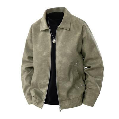Men's Fashion Spring Autumn New American Retro Lapel Youth PU Leather Jacket Feeling Handsome Top Casual