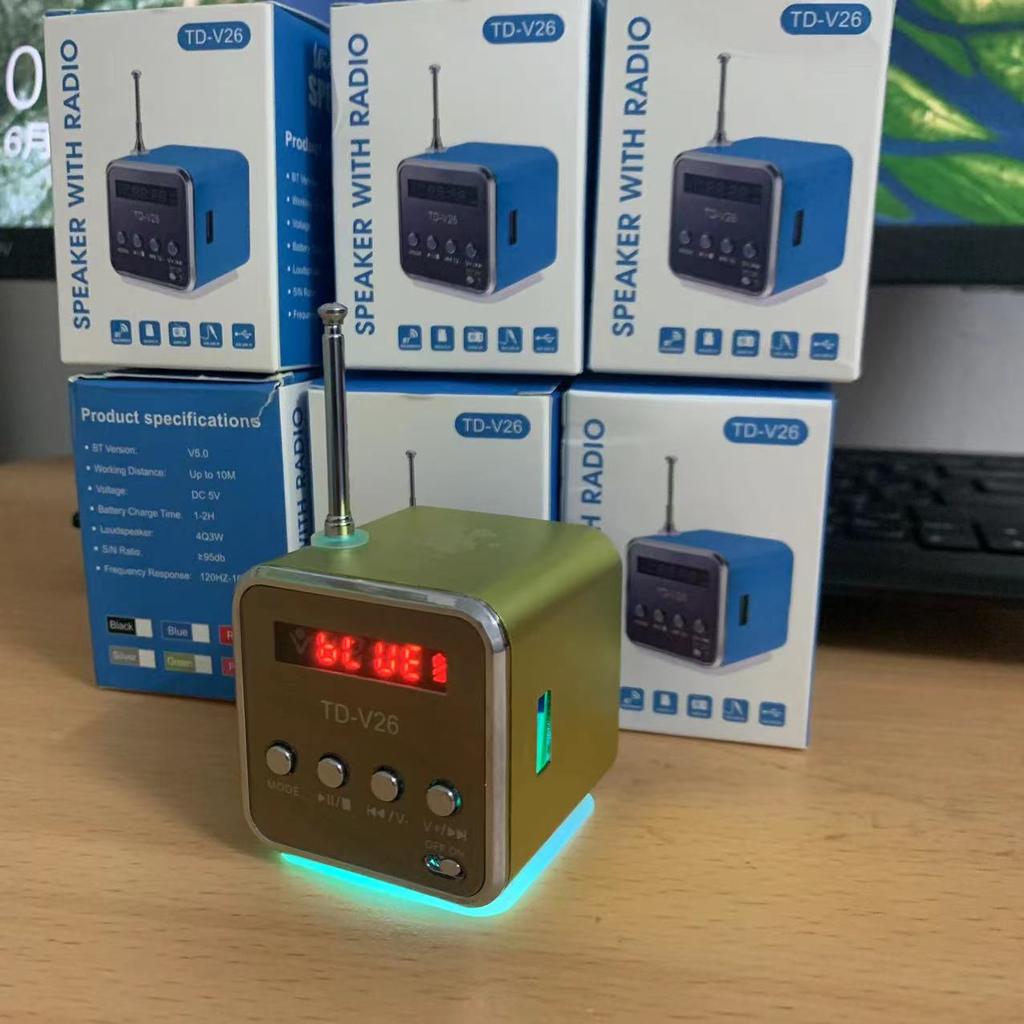 Tragbarer TD-V26 Digitaler Wiederaufladbarer Bluetooth-Lautsprecher Mini-UKW-Radioempfänger LCD-Display Stereo-Lautsprecher Unterstützt SD/TF-Karte