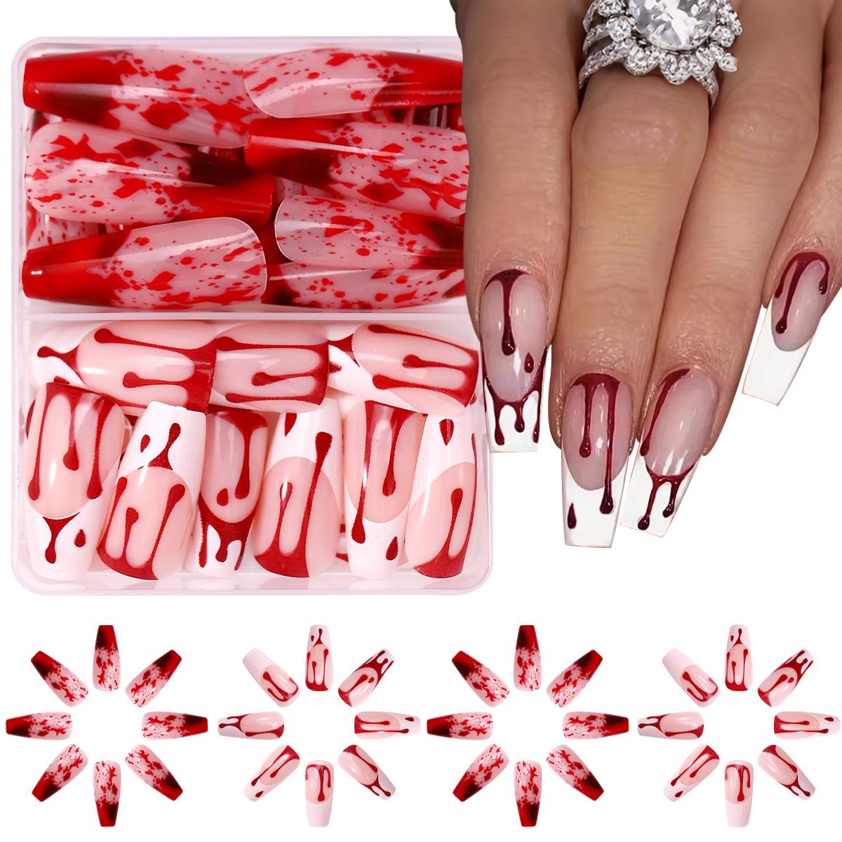 

48pcs Halloween Blood Drop Long Style White French Detachable False Nails