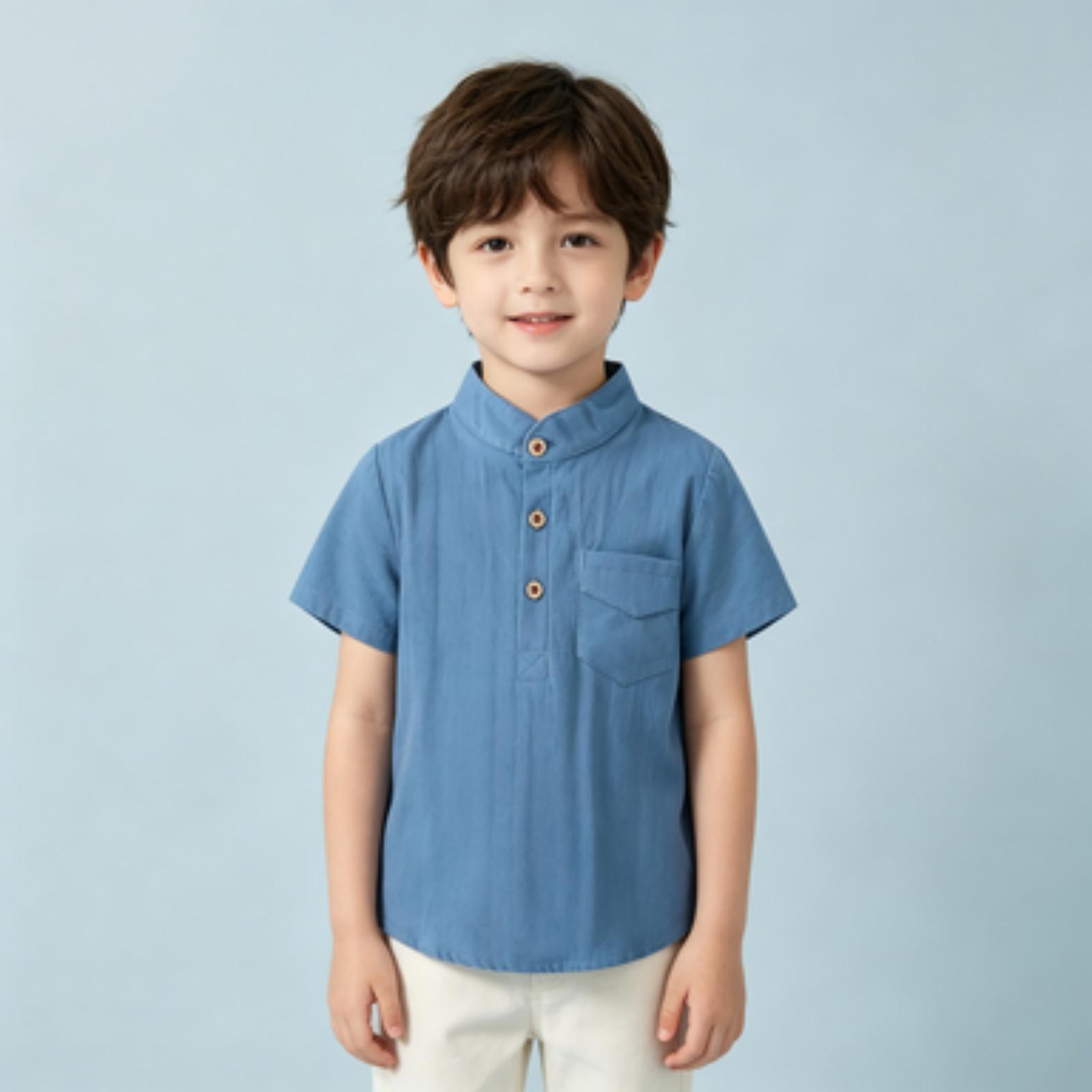 Men s Short Sleeve Cotton Shirt Mandarin Collar Casual Soft Wicking Breathable for Everyday Wear 110