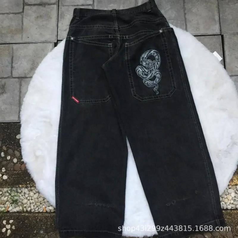 Jeans da Uomo Vestibilità Rilassata Denim Lavato Vintage Con Stampa Grafica Gamba Dritta Pantaloni Streetwear Autunno