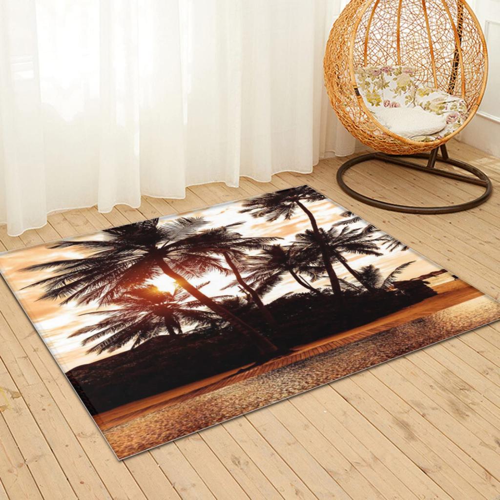 Hawaiian Beach Palm Tree Carpet Ocean Beach Area Rug Tropical Sea Sunset Floor Mat Living Room Home Indoor Mat Bathroom Doormat