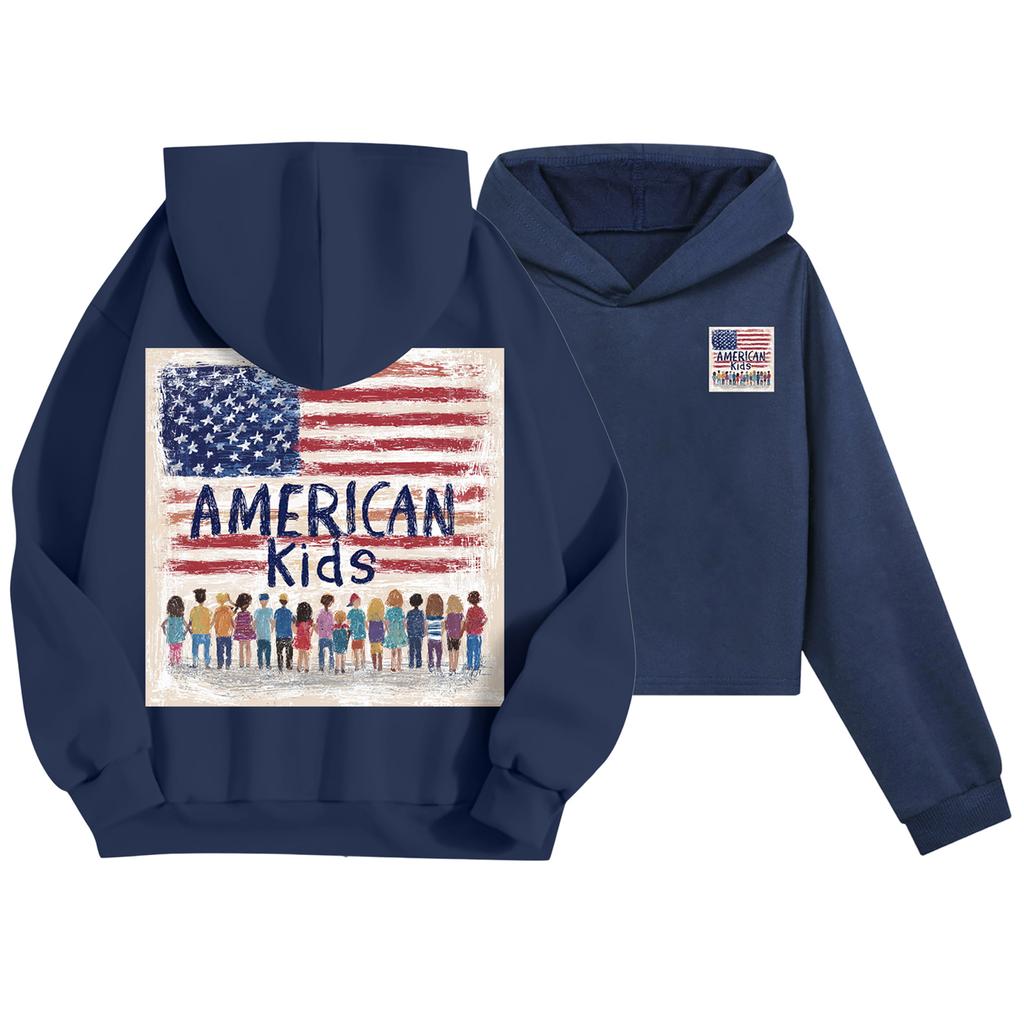 Kids Casual Fashion American Flag Printed Long Sleeve Hooded Sweatshirt