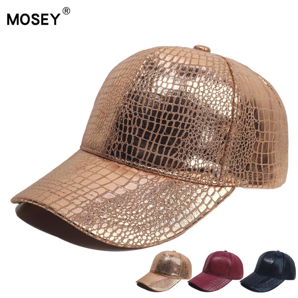 Trendige Unisex Baseballkappe aus PU-Leder mit Krokodilstruktur, Gebogener Schirm zum Sonnenschutz