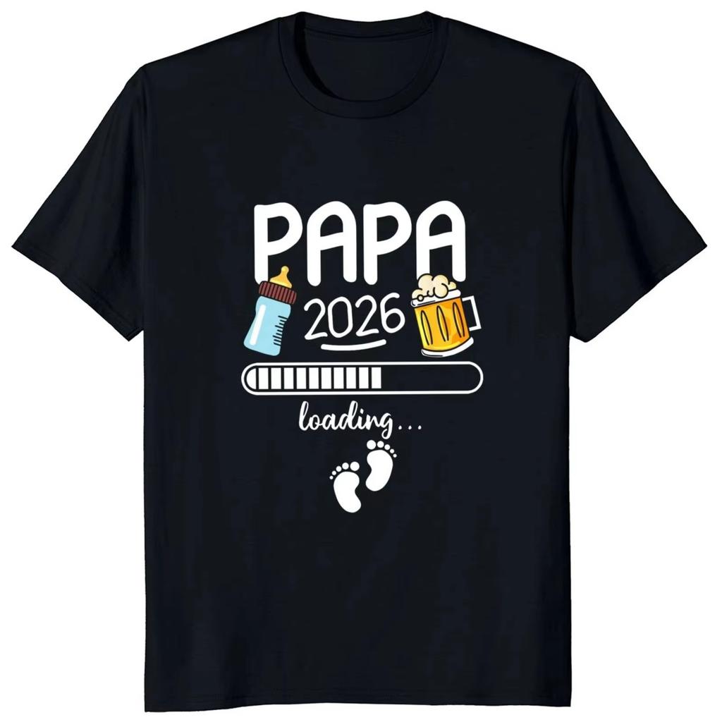Papa 2026 Lustiger Zukünftiger Vater Bierliebhaber Baumwolle Bedrucktes T-Shirt Muster Hohe Qualität Herren Kurzarm-T-Shirt Herren Oberteil
