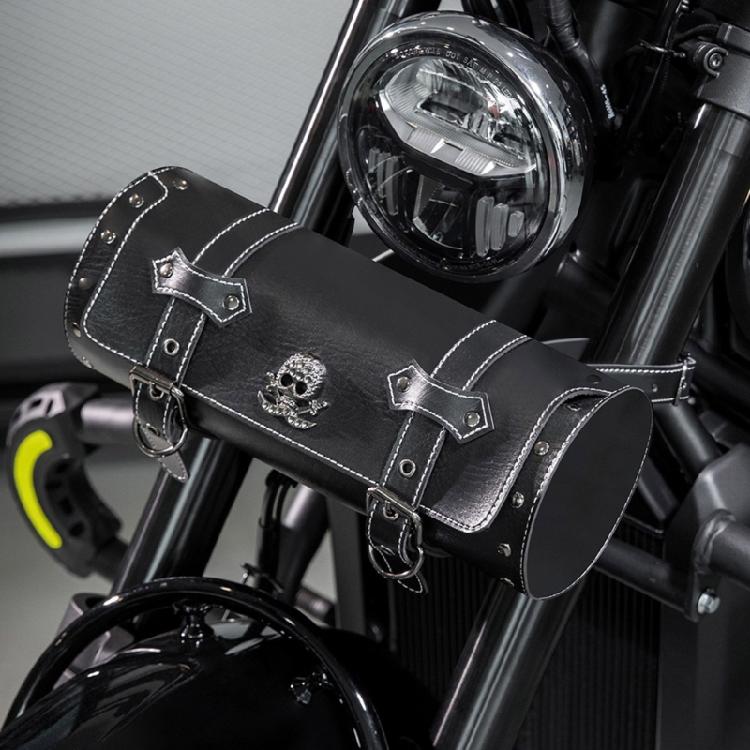 Skull Pattern PU Storage Pouch Motorbike Tool Bag Motorcycle Front Bag Front Fork Handlebar Bag Saddlebag