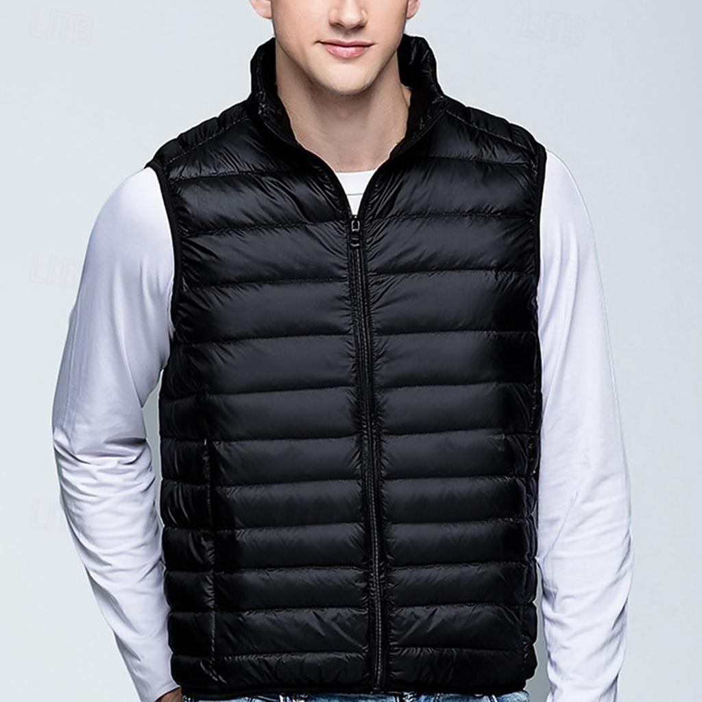 Men's Casual Solid Color Zipper Vest Stand Collar Sleeveless Warm Vest Jacket