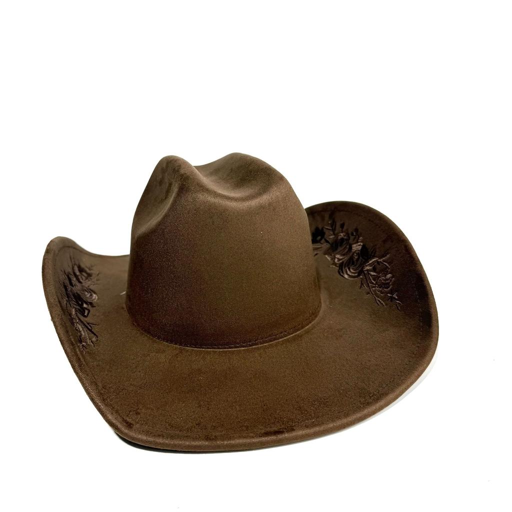 JYL TS DIY High End Cowboy Hat Leather Band Riding Cap Suede Fabric