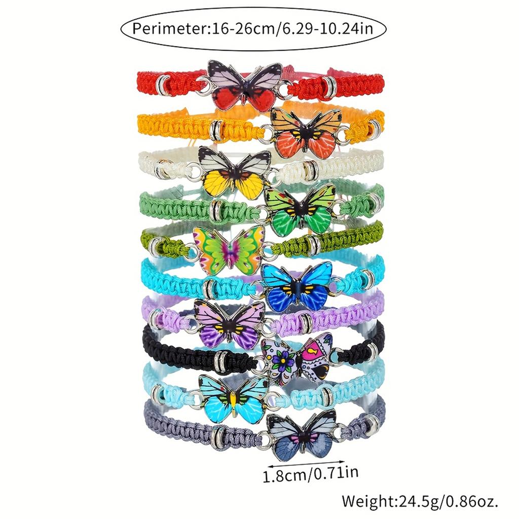 10-Piece Set Of Retro Colorful Butterfly Accessories Braided Bracelet Set Bohemian Stackable Adjustable Bracelets