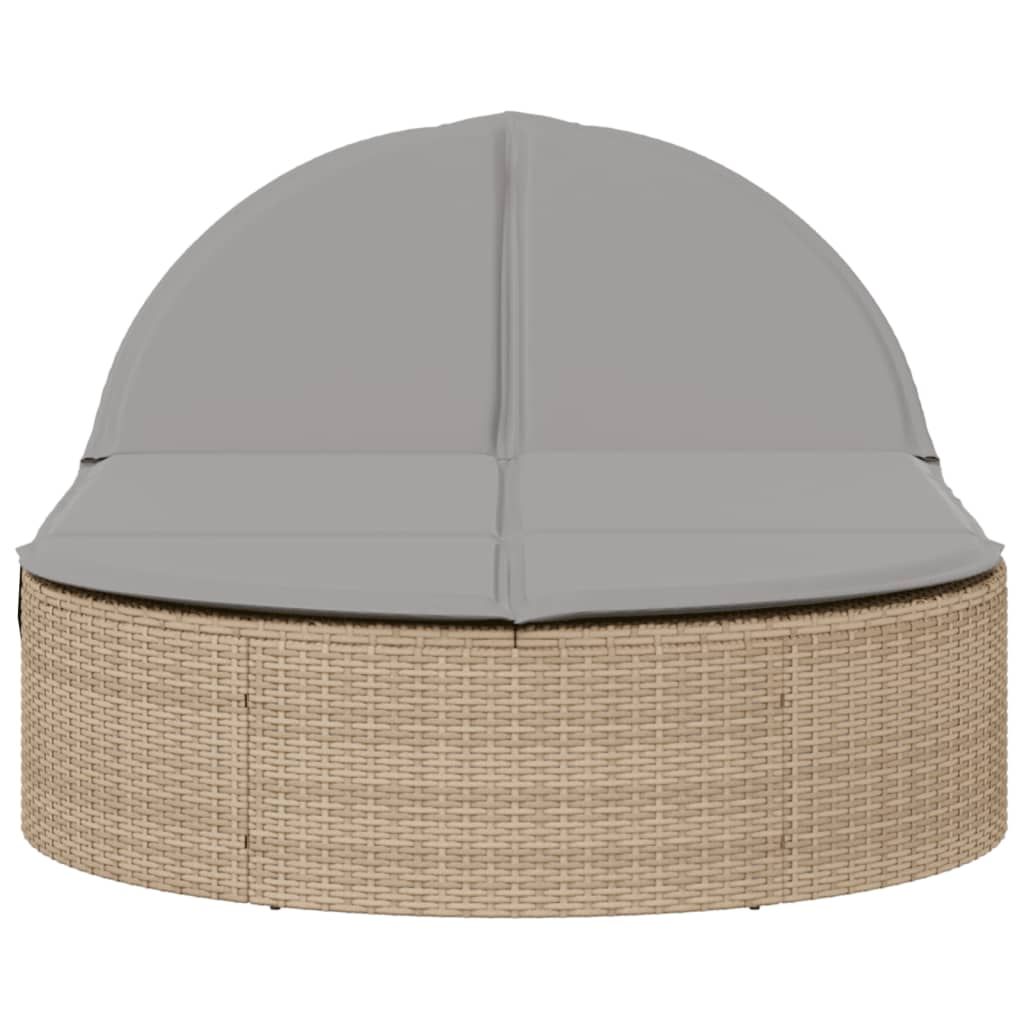 Vidaxl Double Sun Lounger With Cushions, Beige, Poly Rattan