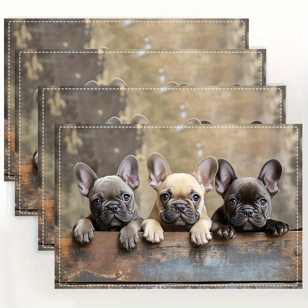 4Pcs, Cute Bulldog Placemats, the Best Placemats, Washable, Suitable for Holiday Parties, Home Decor 4PCS