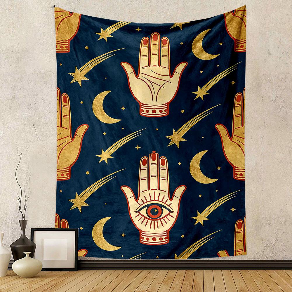Mystic Hand with Eye and Celestial Symbols Patterned Tapestry Home Decor, Suitable for Bedroom and Living Room, Gift
