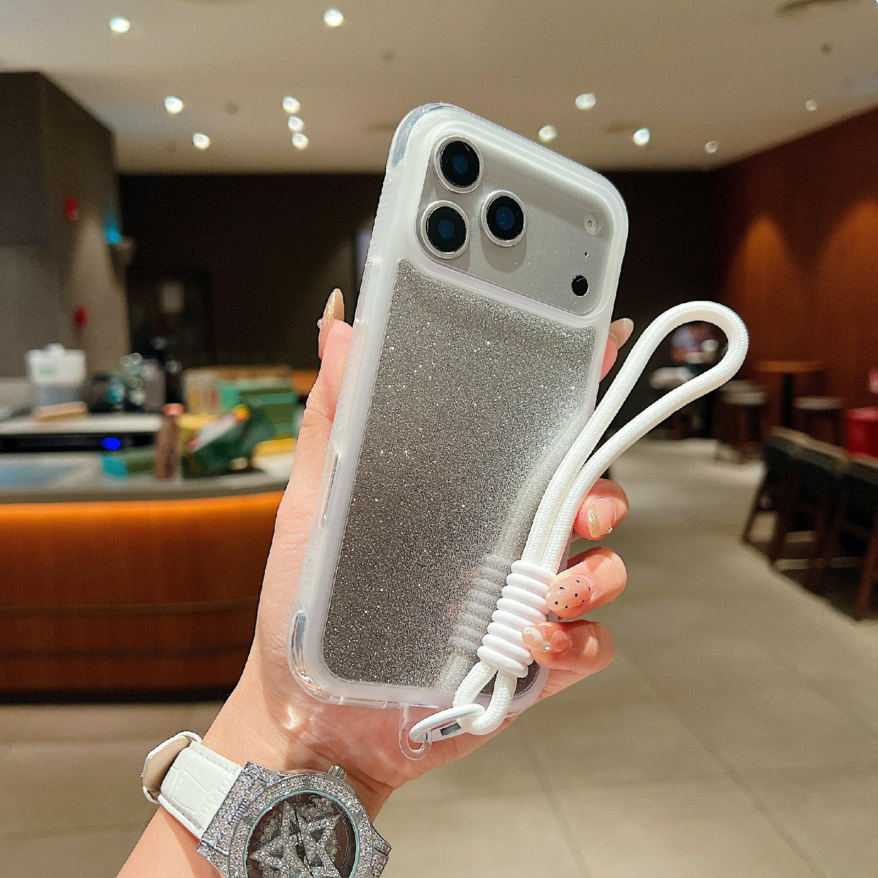 

For iPhone 17 Pro Case Shockproof TPU + PC Clear Phone Back Cover with Glitter Card/Wrist Strap