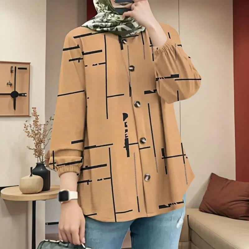 

YYFS женские модные повседневные весенне-осенние блузки и рубашки с круглым вырезом с длинными рукавами XXXXL хаки