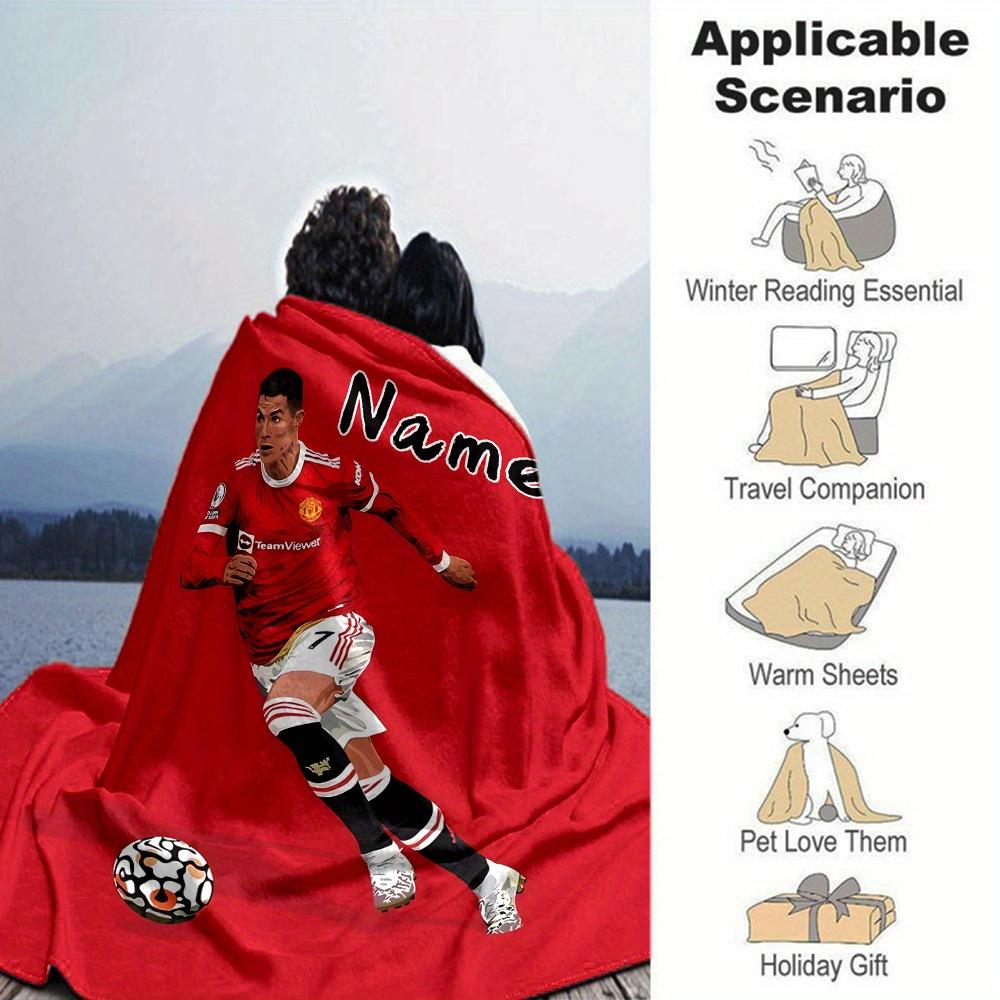 Cristiano Ronaldo Soccer Player Action Scene Four Seasons Blanket Customized With Your Name Lightweight And Warm Perfect Gift For Home Office Camping
