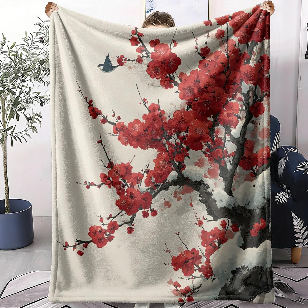Plum Blossom Throw Soft Flannel AC Blanket Lightweight Summer Nap Throw Cozy  Blanket for Sofa Bed Travel Home