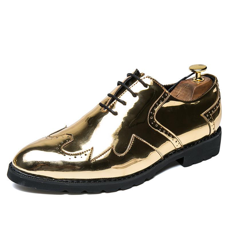 

Мужские остроносые золотые кожаные туфли Мужские повседневные туфли Брок Мужская мода Молодежные ленивые туфли Маленькие кожаные туфли большого размера 43 золотой