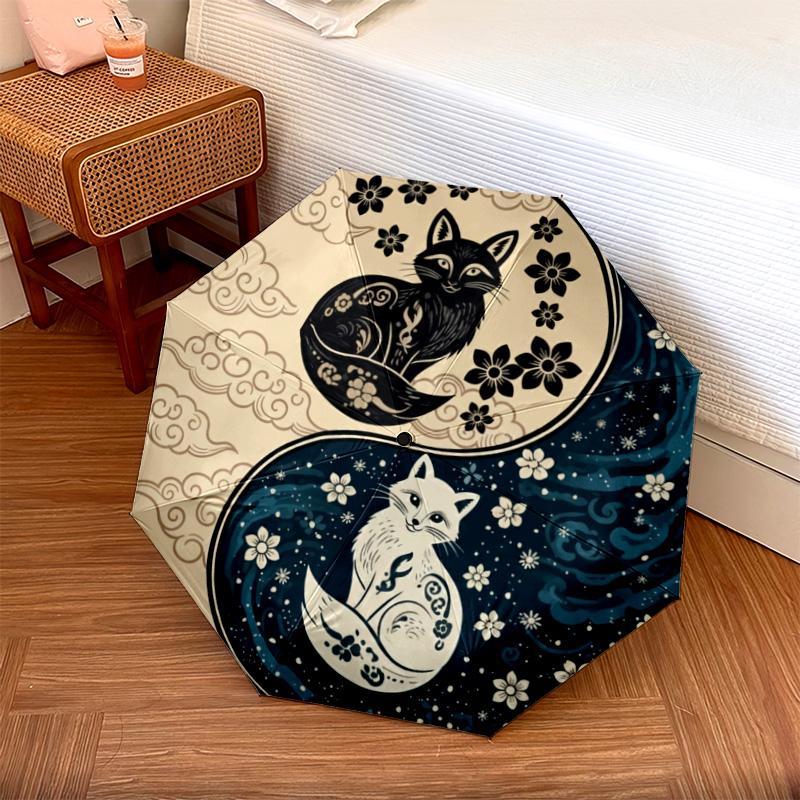 0106 Yin-Yang-Tier-Muster, automatischer Faltschirm, tragbares und faltbares Design, 8 Streben, ein Weihnachts- oder Geburtstagsgeschenk.