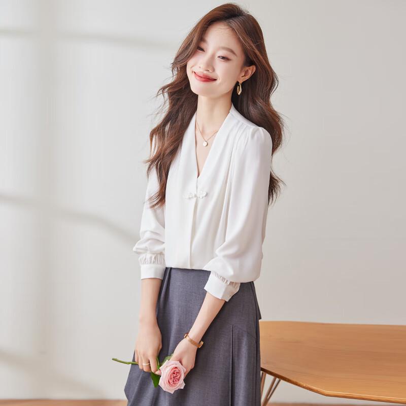 Teluoman Women s V-Neck Frog Button Blouse L