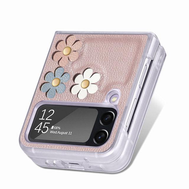 Anti -Scratch Flower Fashion Slim Leather Case For Samsung Galaxy Z Flip4 5g Flip 4 Zflip4 Phone Accessories For Samsung Flip4
