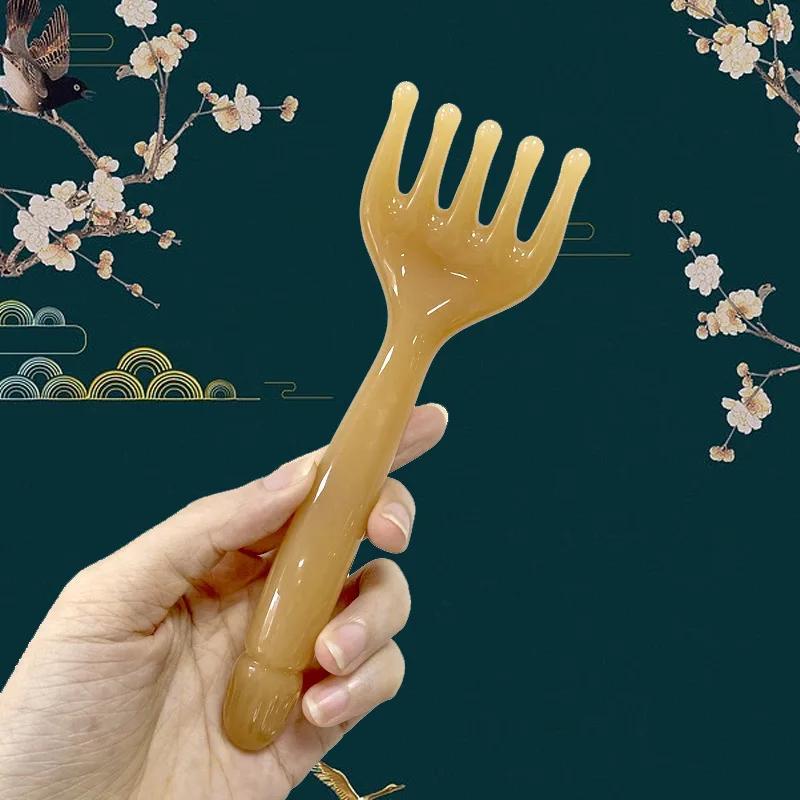 Resin Head Massager Hårbotten Gua Sha För Kropps Nacke Benmassage Femklos huvud Skrapstift Massage Skrapklomassage