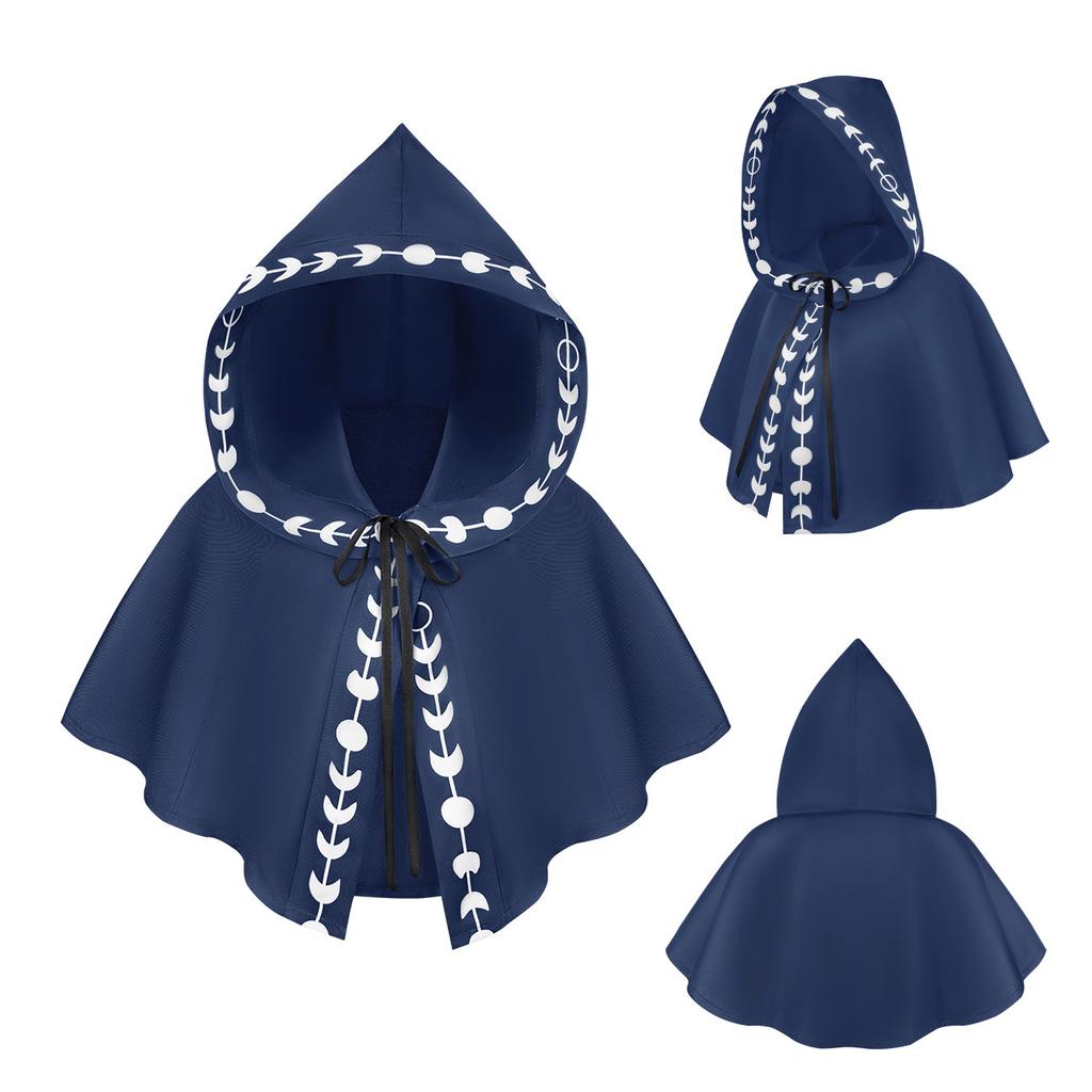 Halloween Cloack Medieval Hooded Cloack with Hat Wizard Cosplay Shoulder Cape Crop Tops Costume Accessories