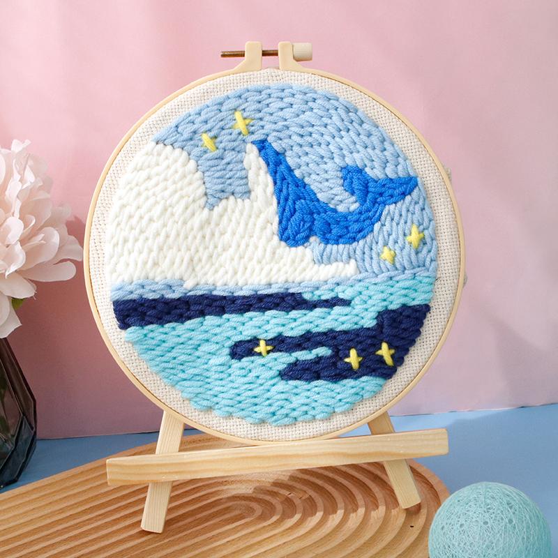GATYZTORY DIY Punch Needle Kits for Beginners Cartoon with Hoop Punch Needle Embroidery Set Craft Yarn Painting Arts
